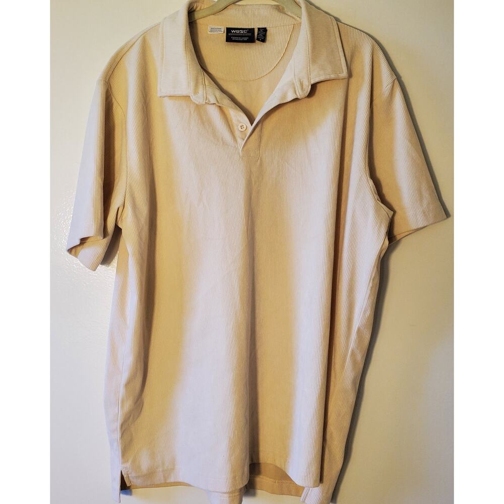weSC Corduroy Polo Shirt Adult Mens XL Cream Short Sleeve Sweden Classic